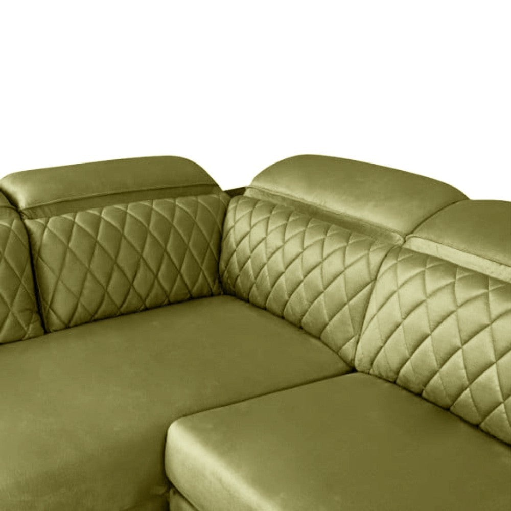 Coltar U Extensibil Tiago, Stanga, 6 Locuri, Tetiere Reglabile, Verde Olive, 330 Cm