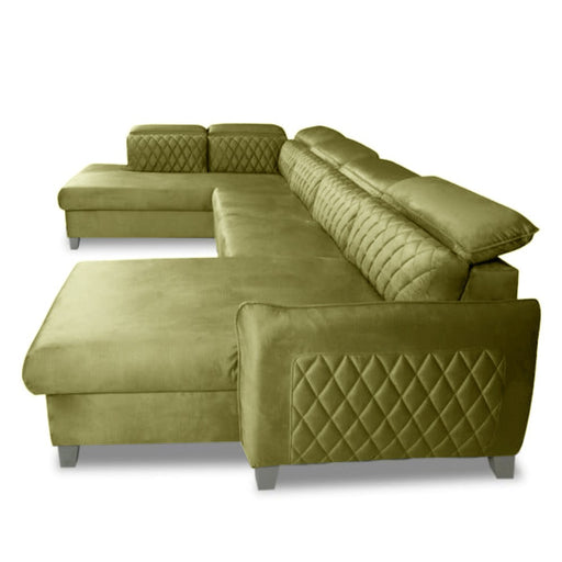 Coltar U Extensibil Tiago, Stanga, 6 Locuri, Tetiere Reglabile, Verde Olive, 330 Cm