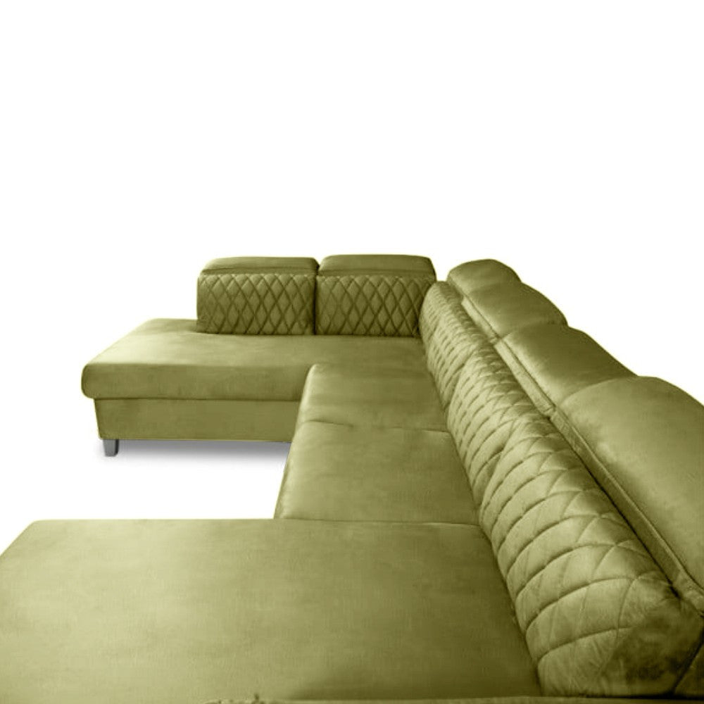 Coltar U Extensibil Tiago, Stanga, 6 Locuri, Tetiere Reglabile, Verde Olive, 330 Cm