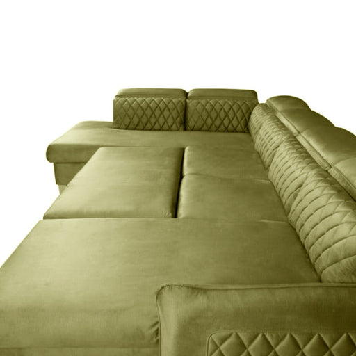 Coltar U Extensibil Tiago, Stanga, 6 Locuri, Tetiere Reglabile, Verde Olive, 330 Cm