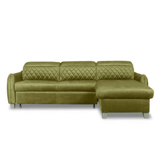 Coltar Extensibil Cu Insula Dreapta Tiago, 5 Locuri, Tetiere Reglabile, Verde Olive, 243 Cm