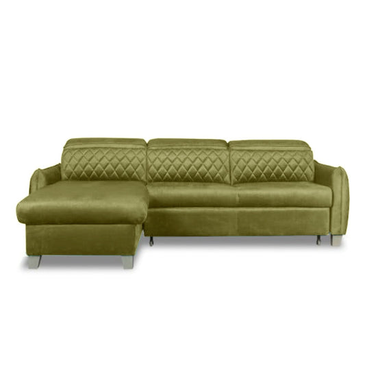 Coltar Extensibil Cu Insula Stanga Tiago, 5 Locuri, Tetiere Reglabile, Verde Olive, 243 Cm