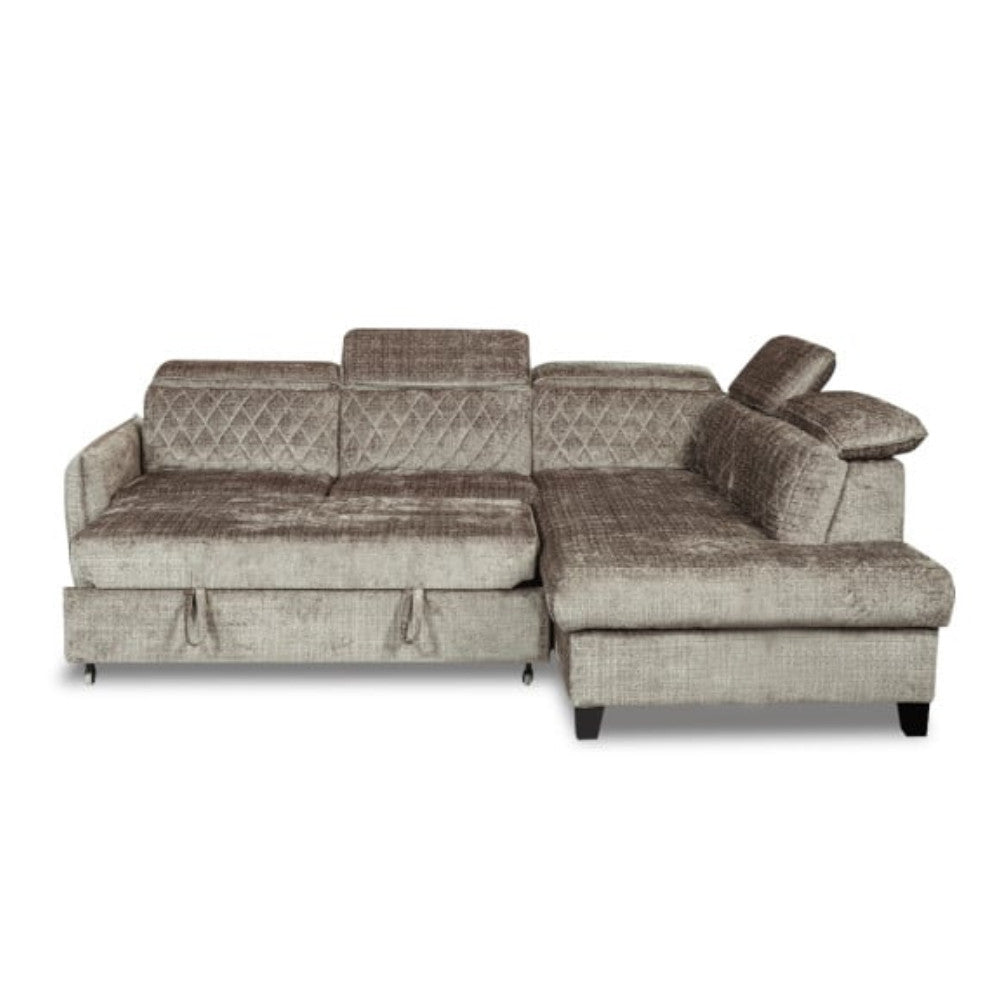 Coltar Extensibil Cu Otoman Dreapta Tiago, 5 Locuri, Tetiere Reglabile, Maro, 255 Cm