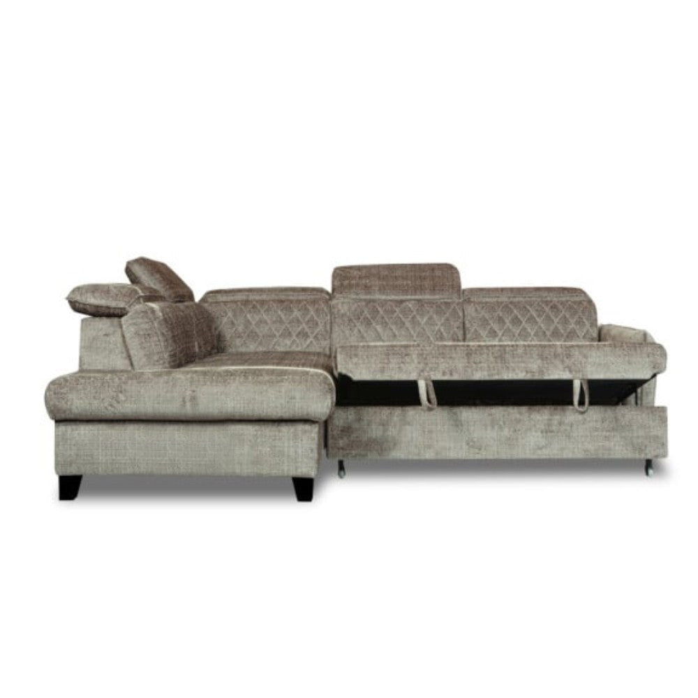 Coltar Extensibil Cu Otoman Stanga Tiago, 5 Locuri, Tetiere Reglabile, Maro, 255 Cm