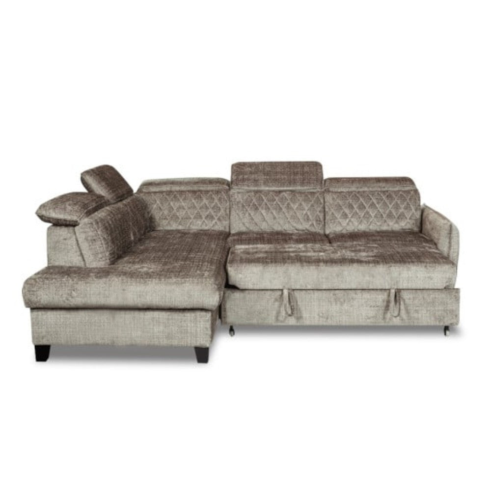 Coltar Extensibil Cu Otoman Stanga Tiago, 5 Locuri, Tetiere Reglabile, Maro, 255 Cm