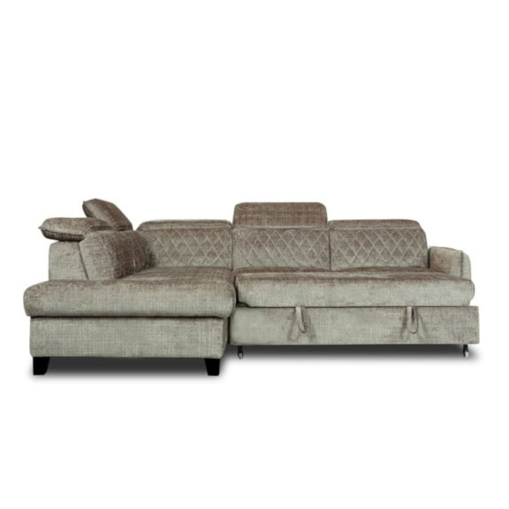Coltar Extensibil Cu Otoman Stanga Tiago, 5 Locuri, Tetiere Reglabile, Maro, 255 Cm