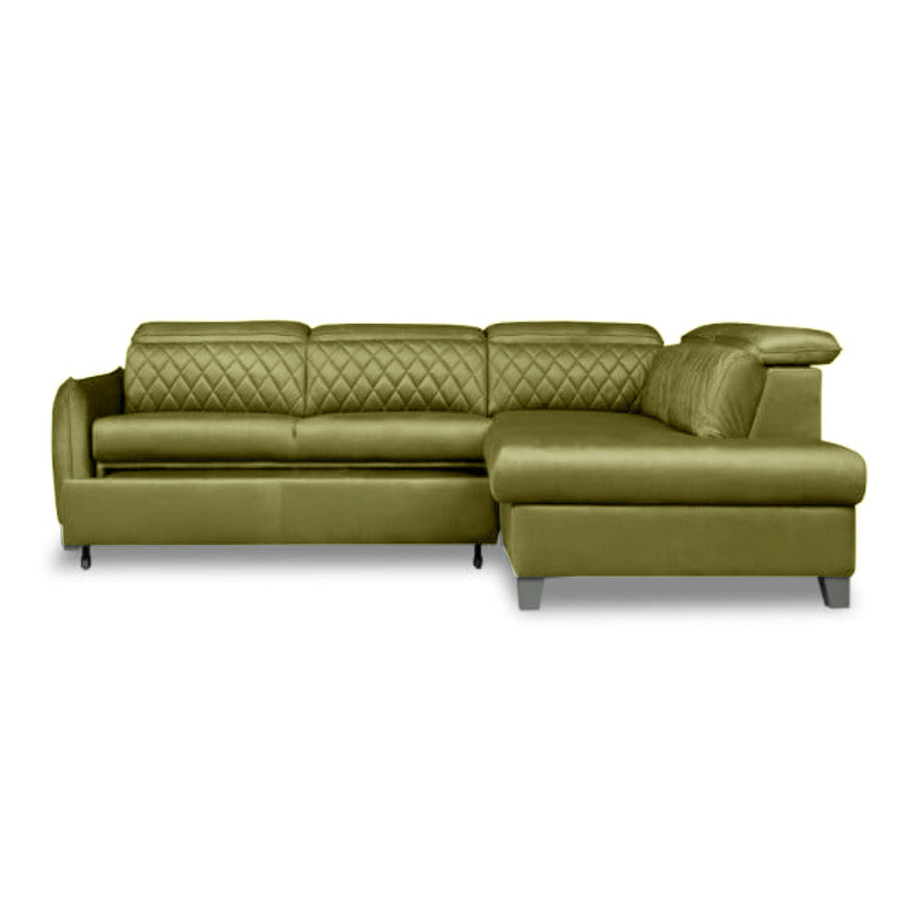 Coltar Extensibil Cu Otoman Dreapta Tiago, 5 Locuri, Tetiere Reglabile, Verde Olive, 255 Cm