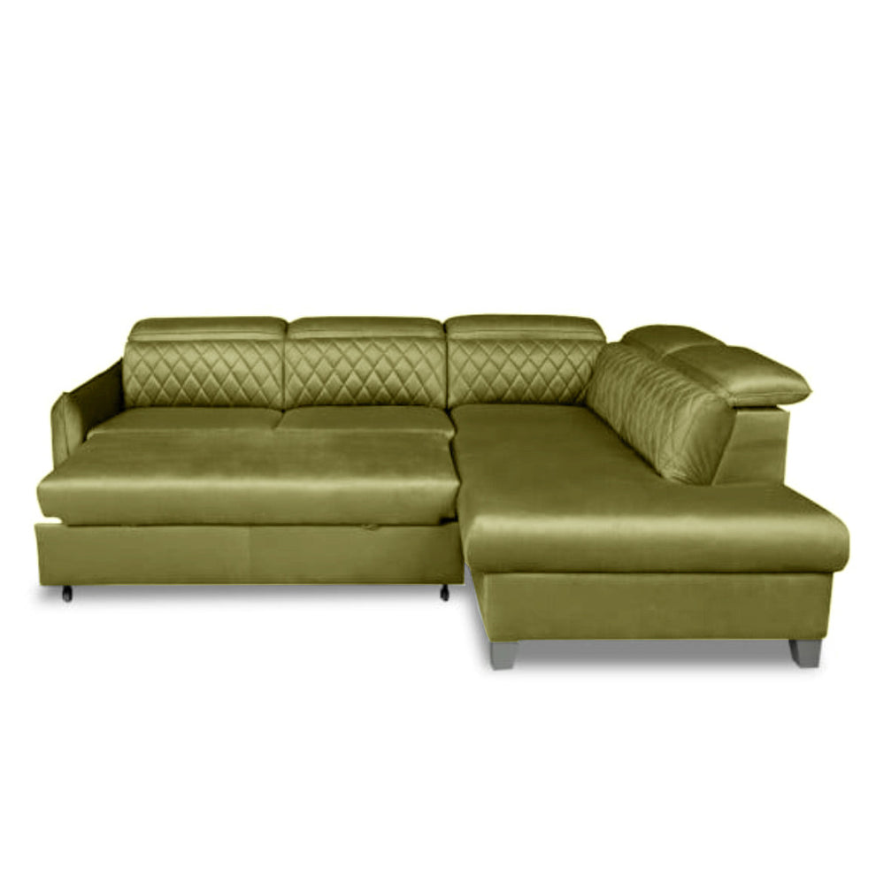 Coltar Extensibil Cu Otoman Dreapta Tiago, 5 Locuri, Tetiere Reglabile, Verde Olive, 255 Cm