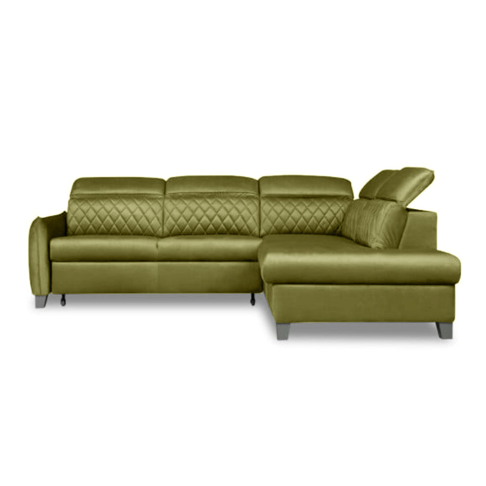 Coltar Extensibil Cu Otoman Dreapta Tiago, 5 Locuri, Tetiere Reglabile, Verde Olive, 255 Cm