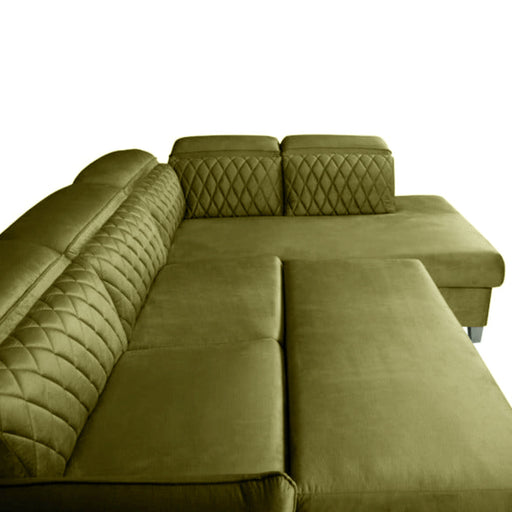 Coltar Extensibil Cu Otoman Dreapta Tiago, 5 Locuri, Tetiere Reglabile, Verde Olive, 255 Cm