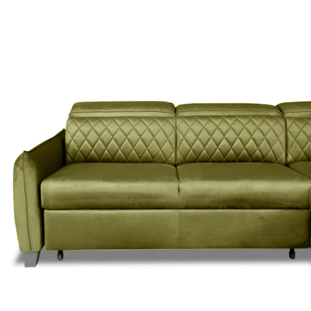 Coltar Extensibil Cu Otoman Dreapta Tiago, 5 Locuri, Tetiere Reglabile, Verde Olive, 255 Cm