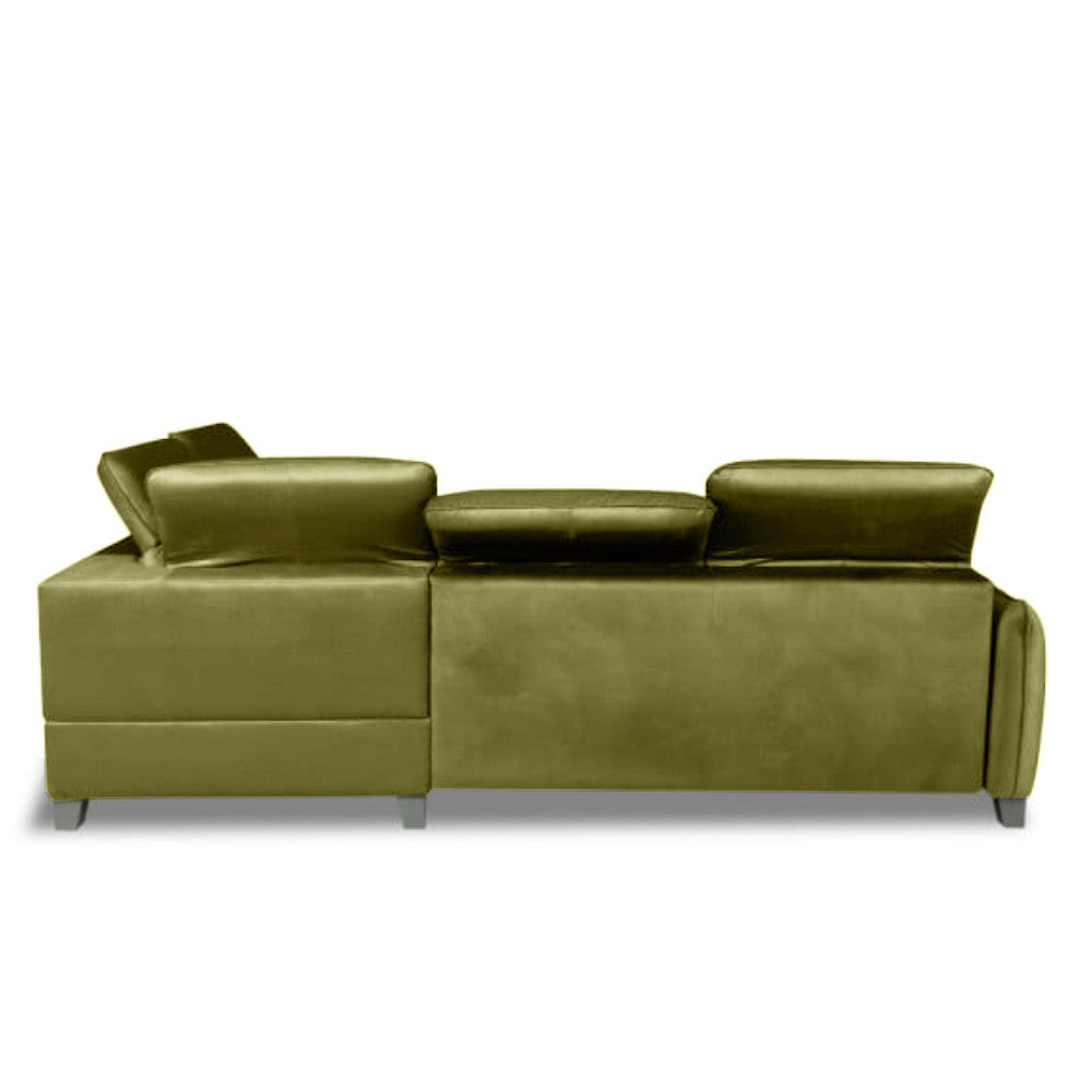 Coltar Extensibil Cu Otoman Dreapta Tiago, 5 Locuri, Tetiere Reglabile, Verde Olive, 255 Cm