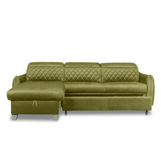 Coltar Extensibil Cu Insula Stanga Cu Lada Tiago, 5 Locuri, Tetiere Reglabile, Verde Olive, 243 Cm