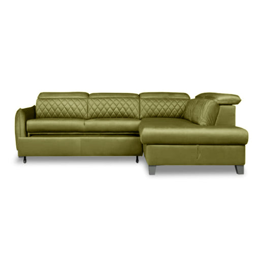 Coltar Extensibil Cu Otoman Dreapta Cu Lada Tiago, 5 Locuri, Tetiere Reglabile, Verde Olive, 255 Cm