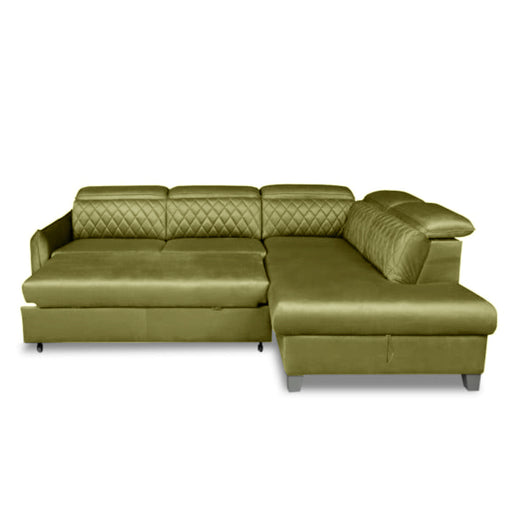 Coltar Extensibil Cu Otoman Dreapta Cu Lada Tiago, 5 Locuri, Tetiere Reglabile, Verde Olive, 255 Cm