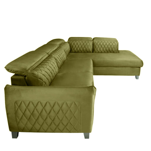 Coltar Extensibil Cu Otoman Dreapta Cu Lada Tiago, 5 Locuri, Tetiere Reglabile, Verde Olive, 255 Cm