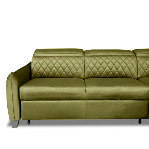 Coltar Extensibil Cu Otoman Dreapta Cu Lada Tiago, 5 Locuri, Tetiere Reglabile, Verde Olive, 255 Cm