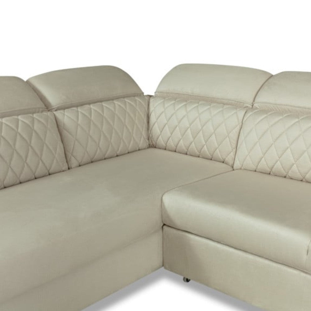 Coltar Extensibil Cu Otoman Dreapta Cu Lada Tiago, 5 Locuri, Tetiere Reglabile, Crem, 255 Cm