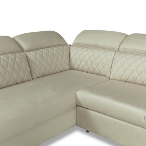 Coltar Extensibil Cu Otoman Dreapta Cu Lada Tiago, 5 Locuri, Tetiere Reglabile, Crem, 255 Cm