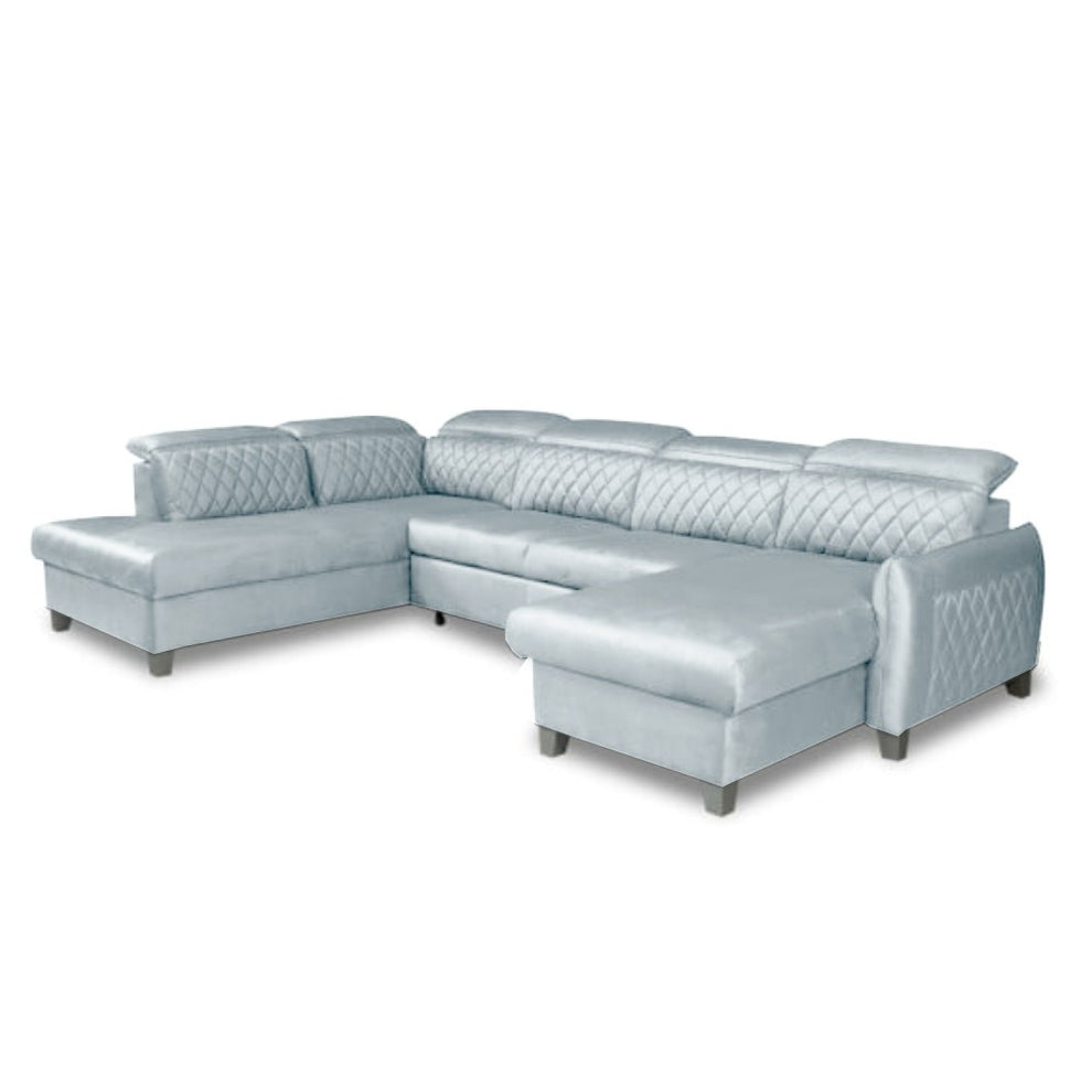 Coltar U Extensibil Tiago, Stanga, 6 Locuri, Tetiere Reglabile, Gri, 330 Cm