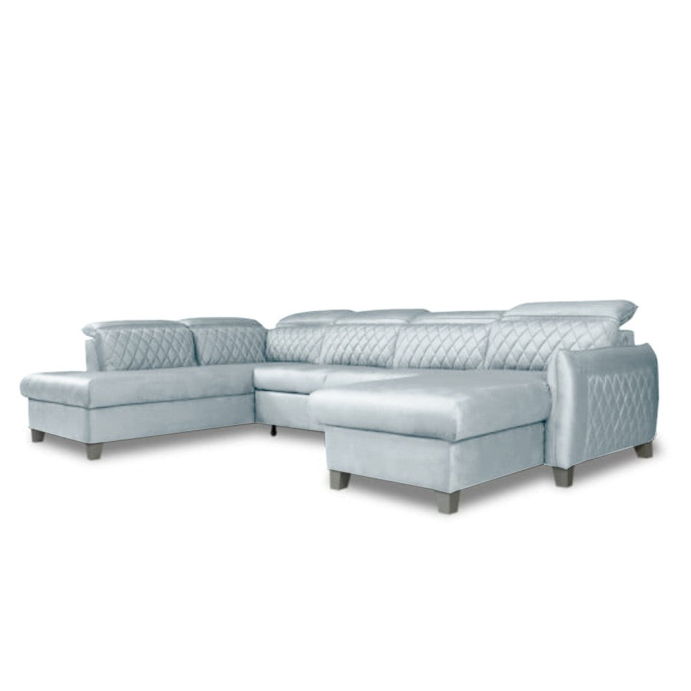 Coltar U Extensibil Tiago, Stanga, 6 Locuri, Tetiere Reglabile, Gri, 330 Cm