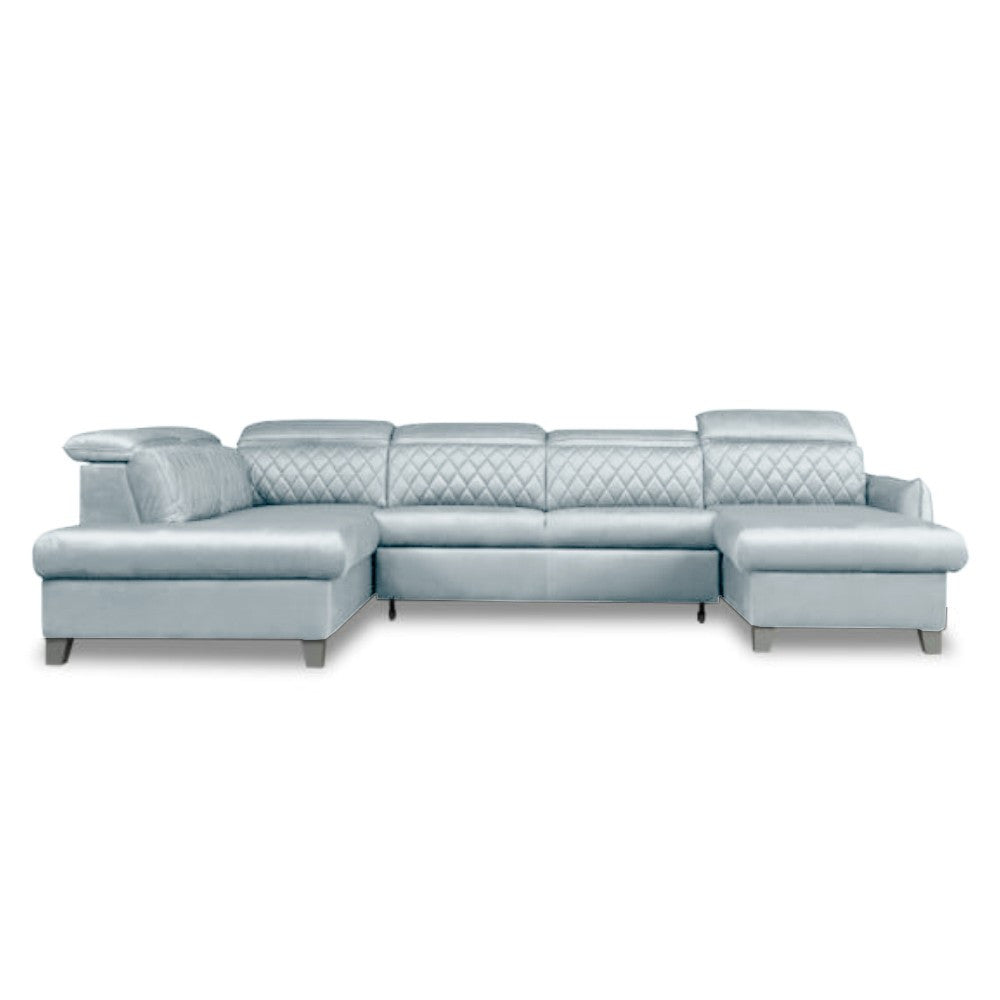 Coltar U Extensibil Tiago, Stanga, 6 Locuri, Tetiere Reglabile, Gri, 330 Cm
