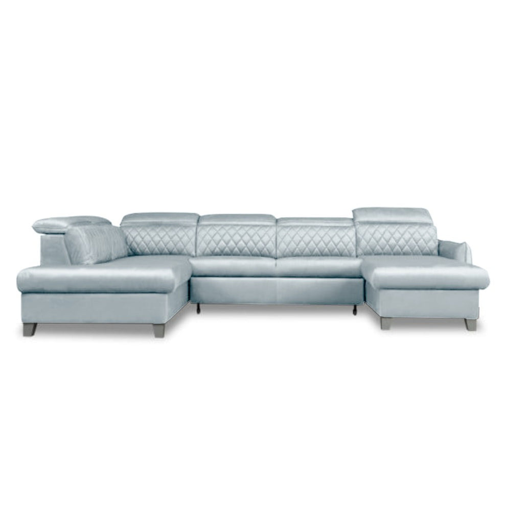 Coltar U Extensibil Tiago, Stanga, 6 Locuri, Tetiere Reglabile, Gri, 330 Cm