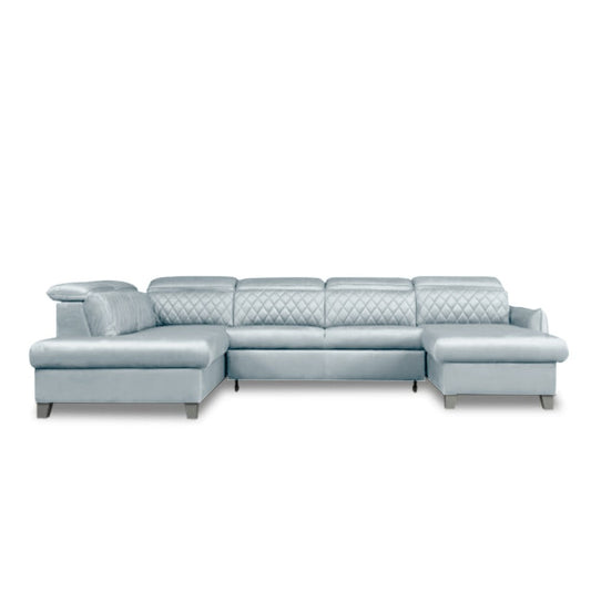 Coltar U Extensibil Tiago, Stanga, 6 Locuri, Tetiere Reglabile, Gri, 330 Cm