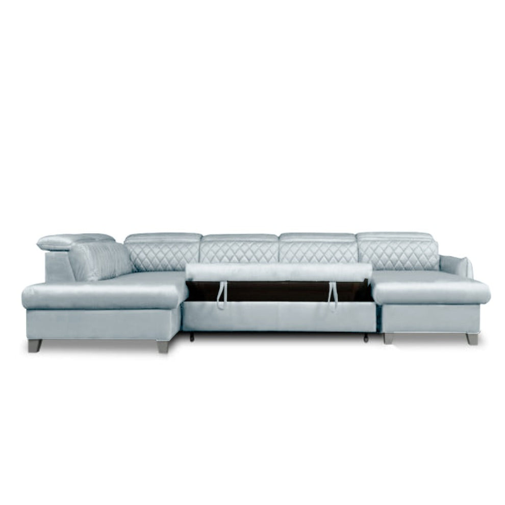 Coltar U Extensibil Tiago, Stanga, 6 Locuri, Tetiere Reglabile, Gri, 330 Cm