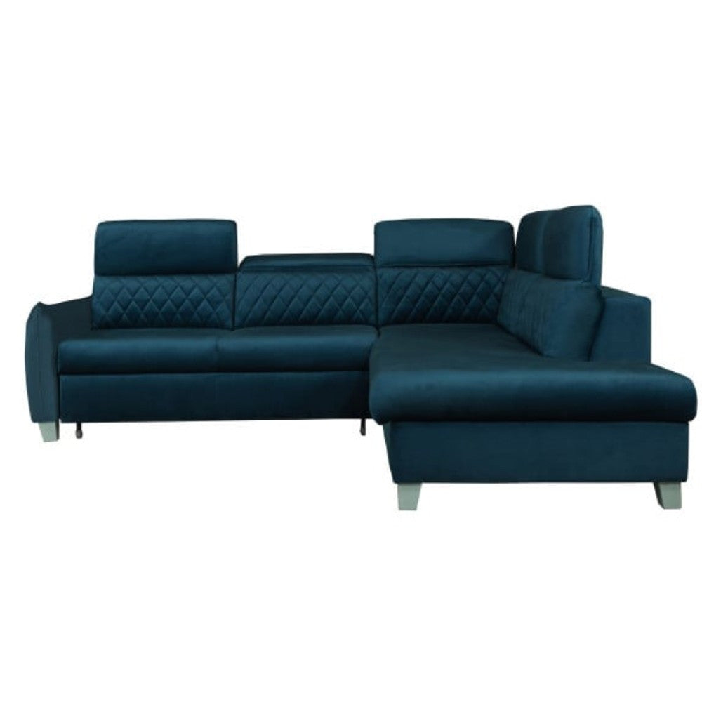 Coltar Extensibil Cu Otoman Dreapta Tiago, 5 Locuri, Tetiere Reglabile, Albastru, 255 Cm