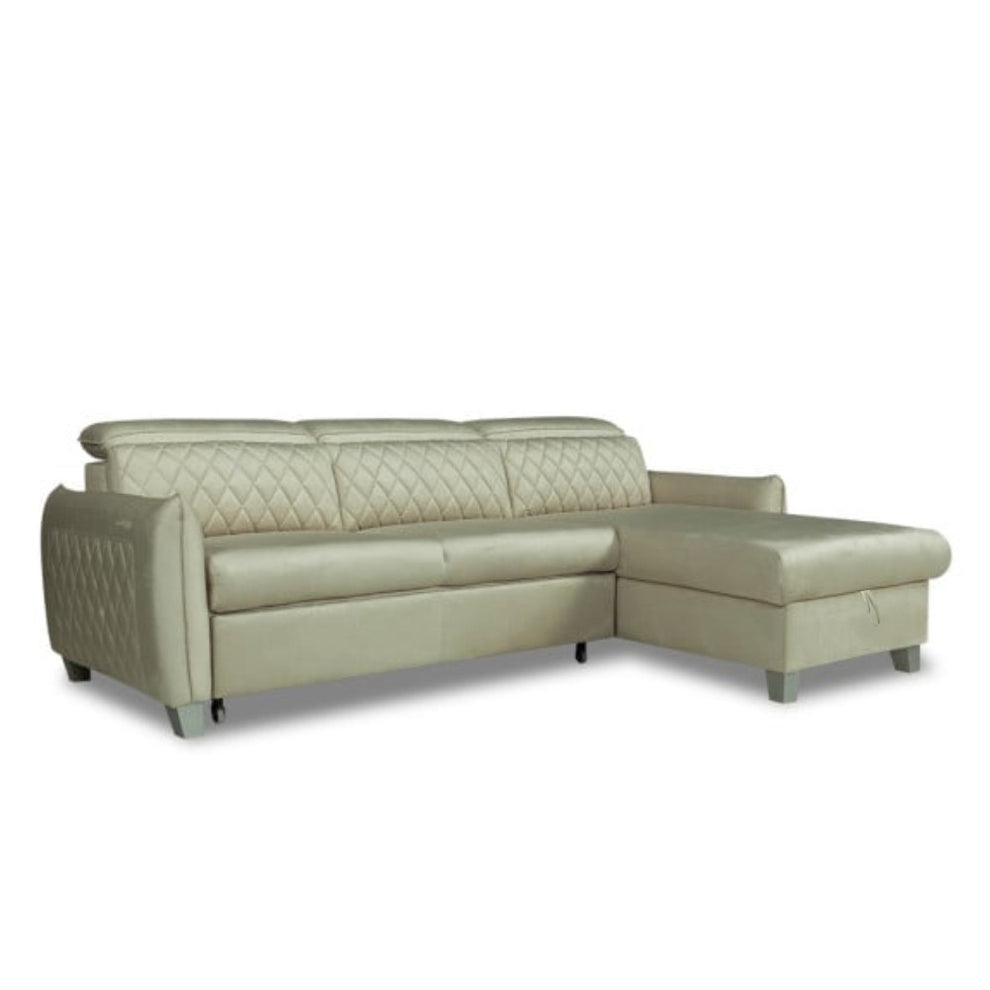 Coltar Extensibil Cu Insula Dreapta Cu Lada Tiago, 5 Locuri, Tetiere Reglabile, Crem, 243 Cm