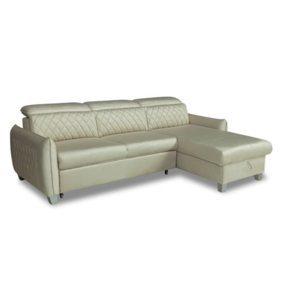 Coltar Extensibil Cu Insula Dreapta Cu Lada Tiago, 5 Locuri, Tetiere Reglabile, Crem, 243 Cm