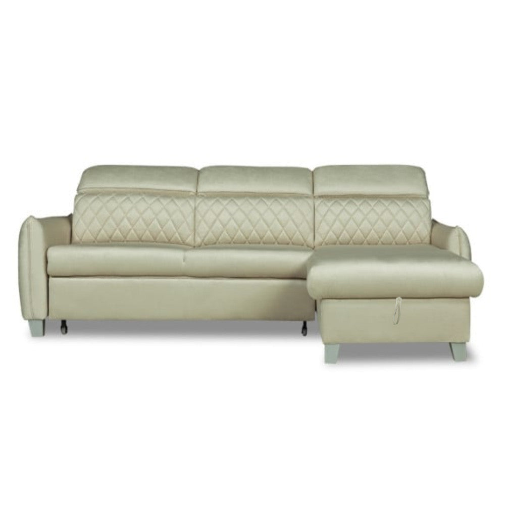 Coltar Extensibil Cu Insula Dreapta Cu Lada Tiago, 5 Locuri, Tetiere Reglabile, Crem, 243 Cm