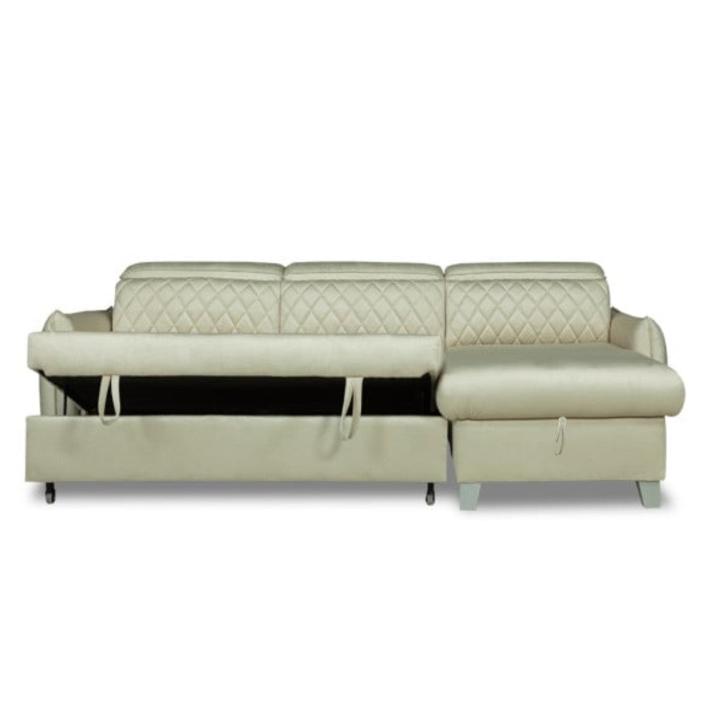 Coltar Extensibil Cu Insula Dreapta Cu Lada Tiago, 5 Locuri, Tetiere Reglabile, Crem, 243 Cm
