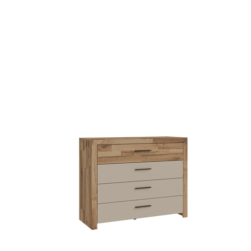 Comoda Cu 4 Sertare Rocco, Stejar pardosit si Nisip, 111 Cm