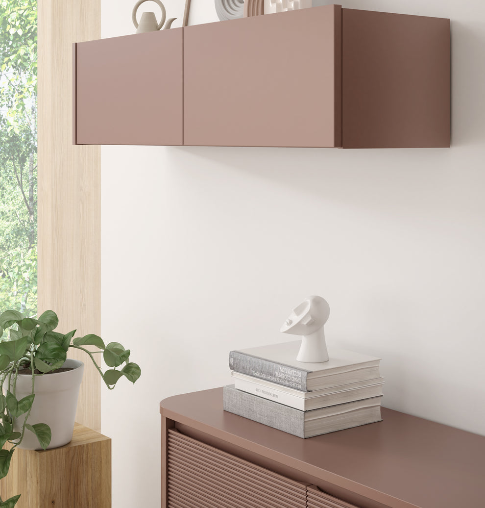 Bufet Cu 2 Usi Si 2 Sertare Bibliotheque , Terracotta si stejar Mauvella, 160 Cm