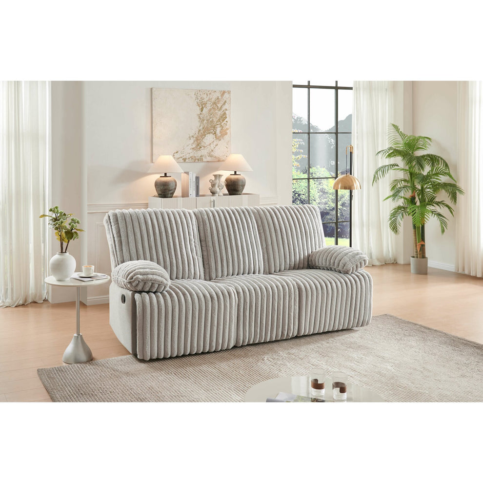 Canapea Siesta 3 Locuri, Recliner, Catifea Raiat Crem, 227 Cm