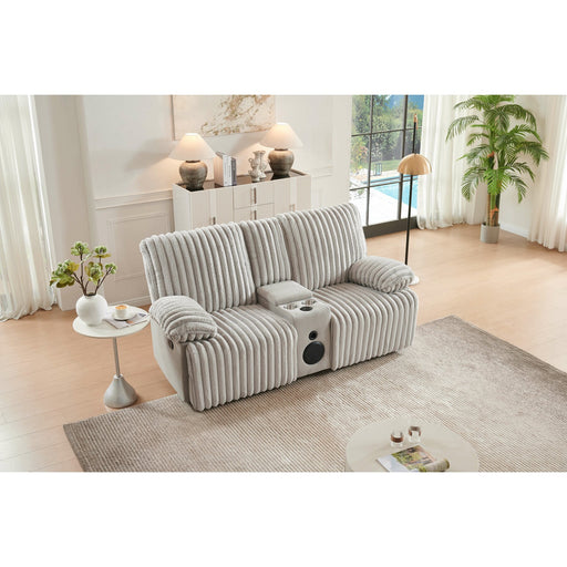 Canapea Siesta 2 Locuri, Recliner, Sistem Audio Si Suport Pahare, Catfea Raiat, Crem, 202 Cm