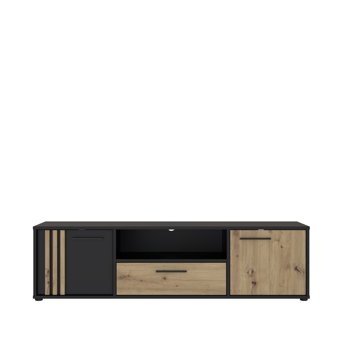 Comoda Tv Mare Cordega, Negru Si stejar Artisan, 162.6 Cm