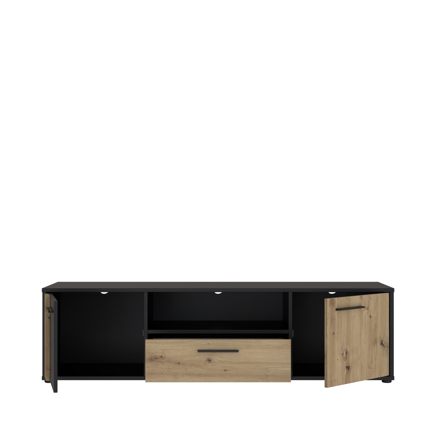 Comoda Tv Mare Cordega, Negru Si stejar Artisan, 162.6 Cm