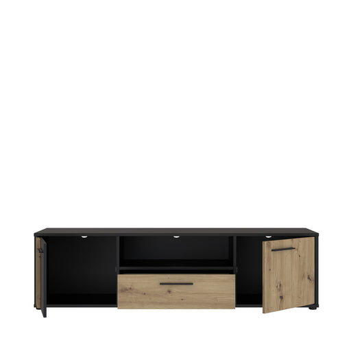 Comoda Tv Mare Cordega, Negru Si stejar Artisan, 162.6 Cm