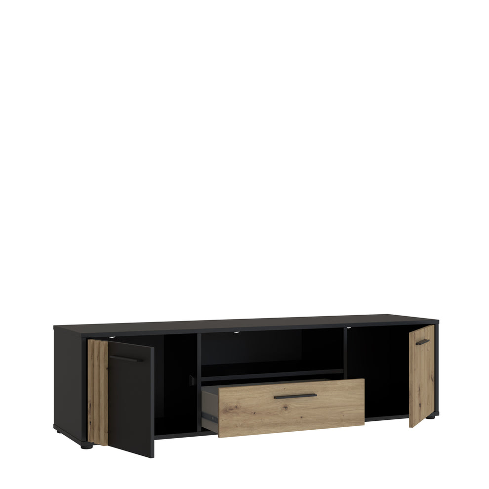 Comoda Tv Mare Cordega, Negru Si stejar Artisan, 162.6 Cm