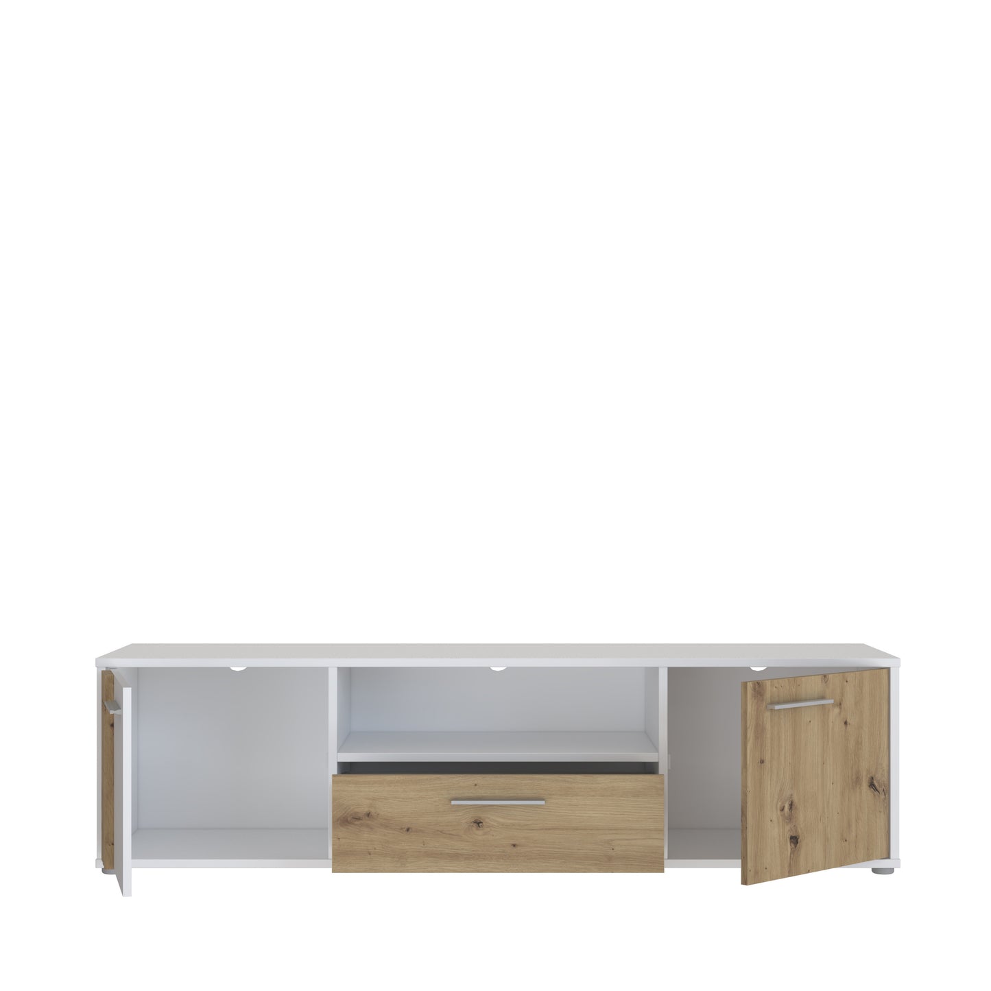 Comoda Tv Mare Cordega, Alb Si Stejar Artisan, 162.6 Cm