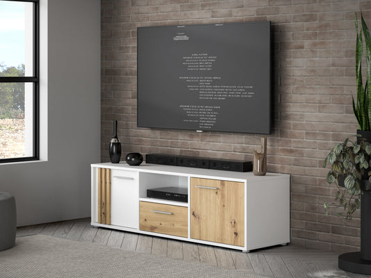 Comoda Tv Mica Cordega Alb Si Stejar Artisan, 142.6 Cm