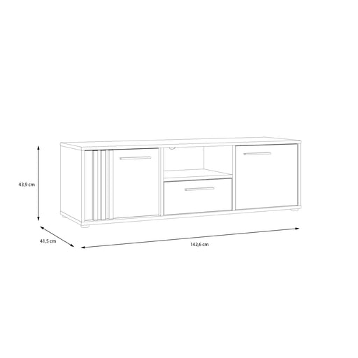Comoda Tv Mica Cordega Alb Si Stejar Artisan, 142.6 Cm