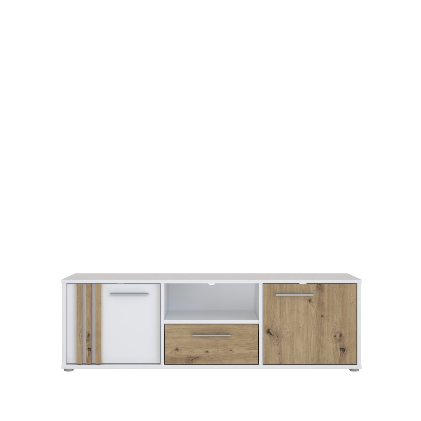 Comoda Tv Mica Cordega Alb Si Stejar Artisan, 142.6 Cm