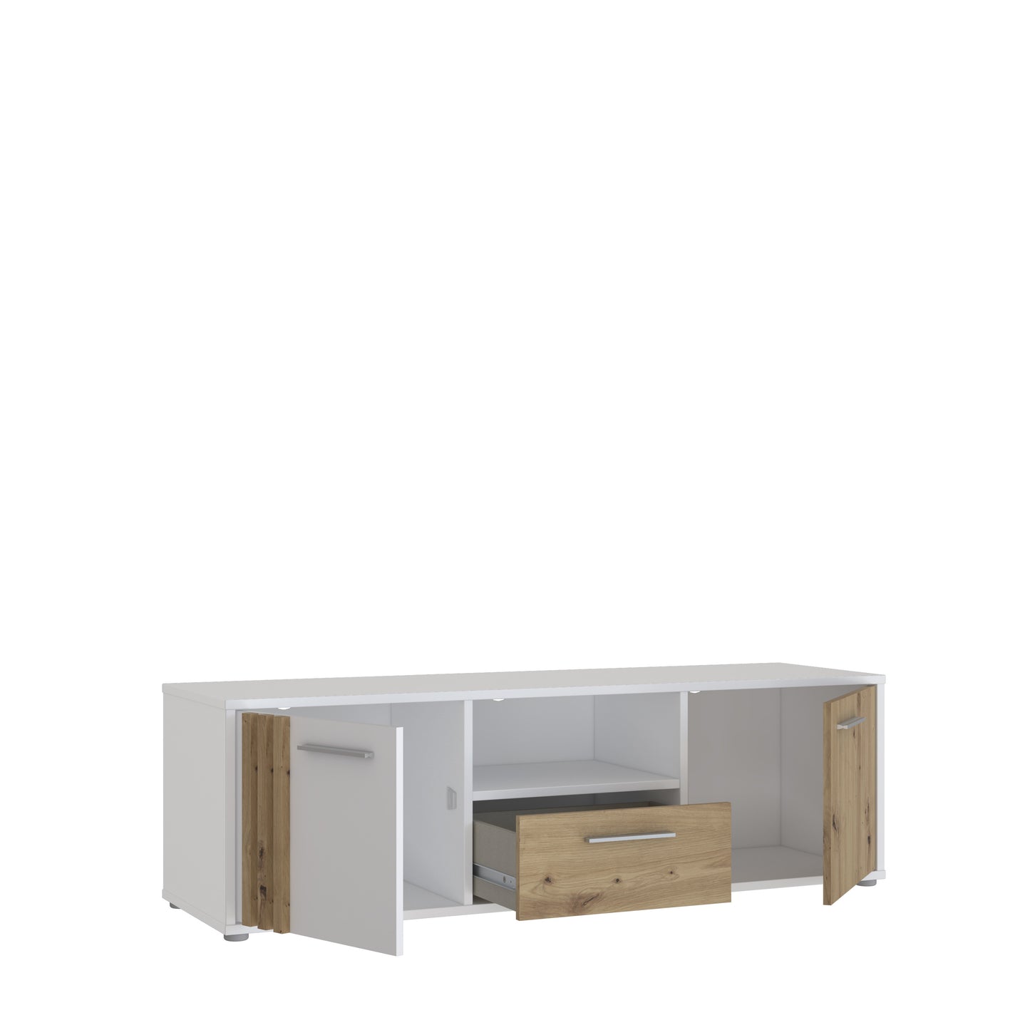 Comoda Tv Mica Cordega Alb Si Stejar Artisan, 142.6 Cm