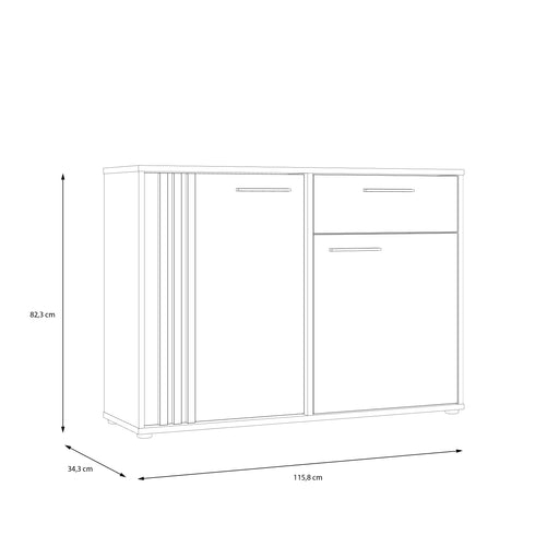 Comoda 2 Usi Si 1 Sertar Cordega Alb Si Stejar Artisan, 115.8 Cm