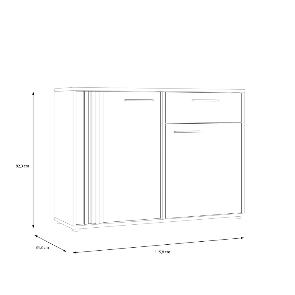Comoda 2 Usi Si 1 Sertar Cordega Alb Si Stejar Artisan, 115.8 Cm