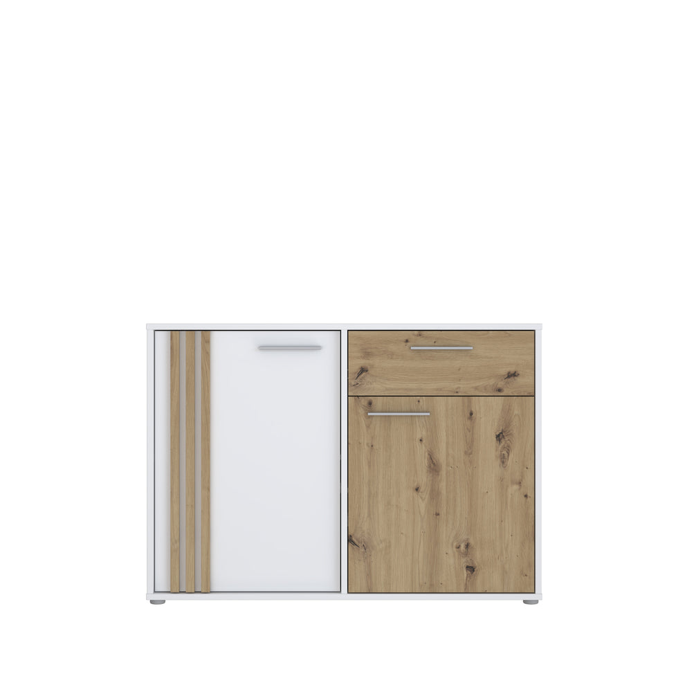 Comoda 2 Usi Si 1 Sertar Cordega Alb Si Stejar Artisan, 115.8 Cm